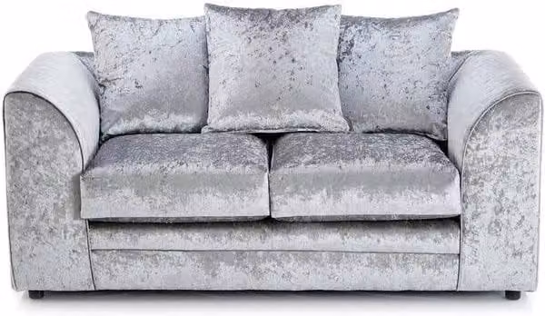 LUXURY LIFE Declan 2 Seater Sofa in Silver Crushed Velvet Fabric with Solid Wood Frame