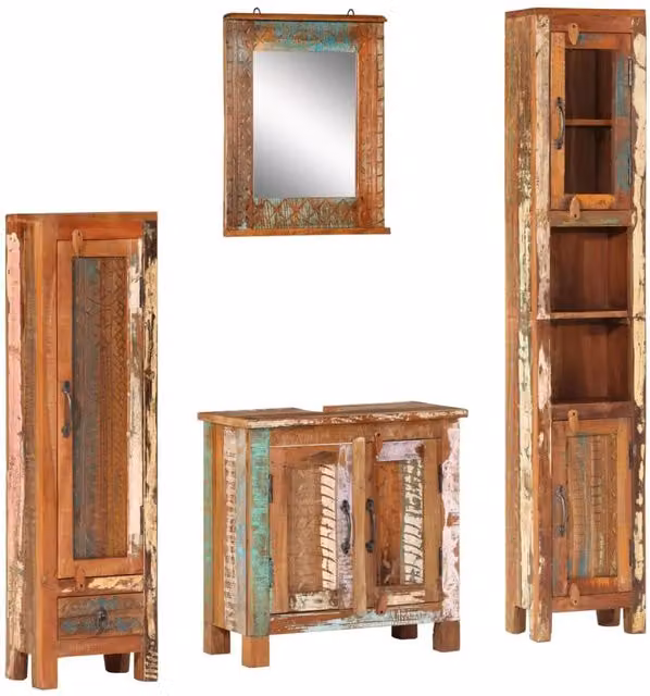 Berkfield Home 4 Piece Rustic Reclaimed Solid Wood Bathroom Furniture Set in Brown