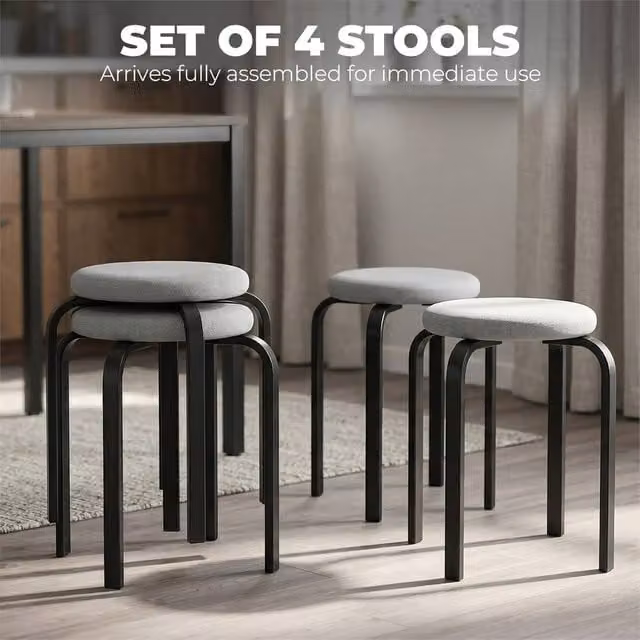 EONLION Set of 4 Grey Modern Cylindrical Fabric and Metal Stools – 1