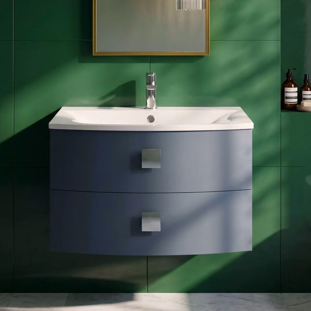 Balterley Gentleshaw Contemporary 2 Drawer Wall Hung Vanity Basin Unit, Blue, W: 70 cm – 3