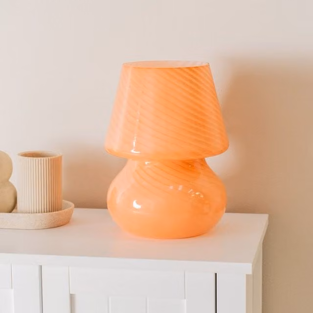 ValueLights Beau Peach Swirl Glass Table Lamp