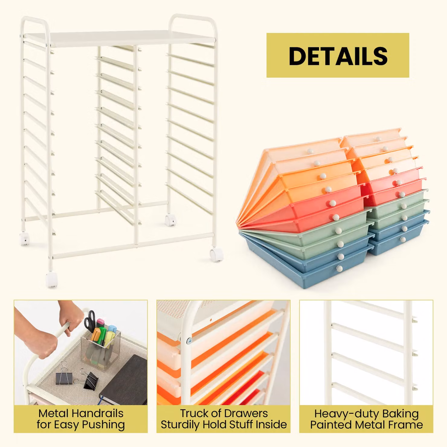 Costway 20 Drawer Mobile Storage Trolley with Castors, Multicolour and Silver Utility Organiser for Home or Office – 2