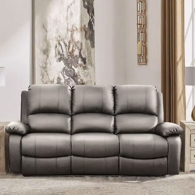 Comfy Living Bonded Leather Reclining 3 Seater Sofa in Grey