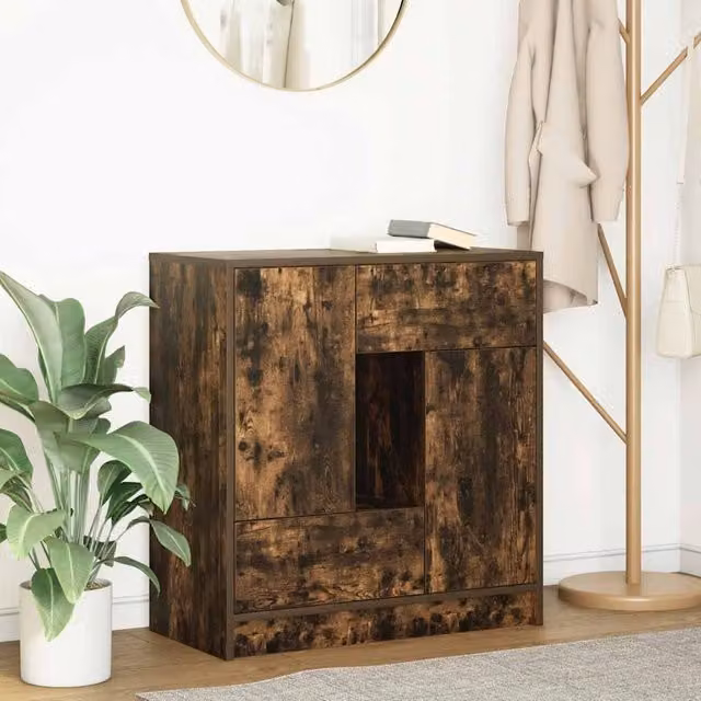 Berkfield Home Sideboard with Drawers and Doors in Smoked Oak Brown, W/D/H: 70.5 x 34 x 74.5 cm – 1