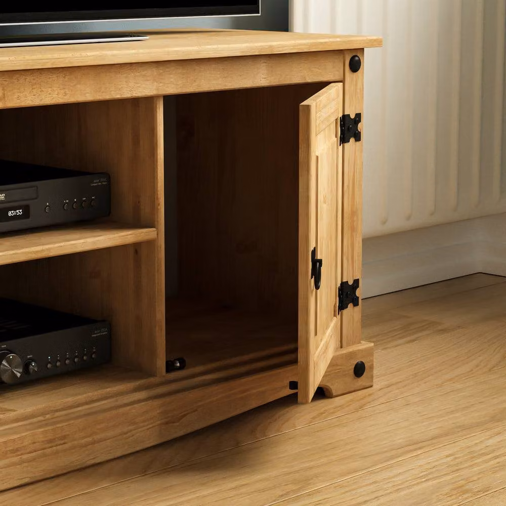 HD Designs Vida Designs Corona Brown Rustic Waxed Pine 2 Door 1 Shelf Flat Screen TV Unit – 5