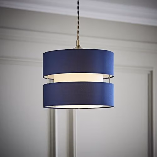 ValueLights Sophia Small 2 Tier Drum Ceiling Light Lamp Shade in Blue with LED Bulb, Shade Width: 26 cm – 2