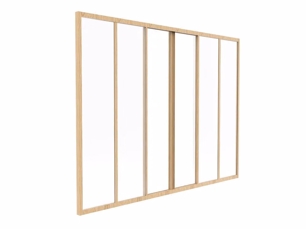 Vente-unique Sliding Industrial Aluminium and Clear Glass Partition in Light Oak Brown, Wall Mounted – 2