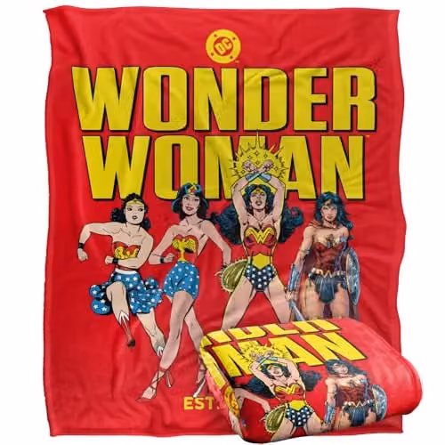 LOGOVISION Wonder Woman Through The Years Silky Touch Super Soft Fleece Throw Blanket, Multicolour, W: 152.4 cm x L: 152.4 cm