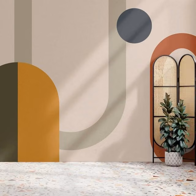Superfresco Easy Oval Geo Pop Geometric Mural in Multicolour Yellow Green Orange and White, W: 300 cm, H: 280 cm