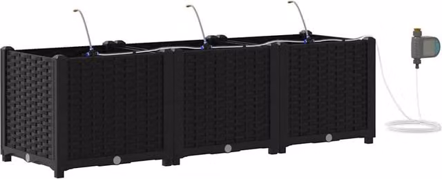 Berkfield Home Garden Planters with Water Irrigation System, 3 Piece Set, Black