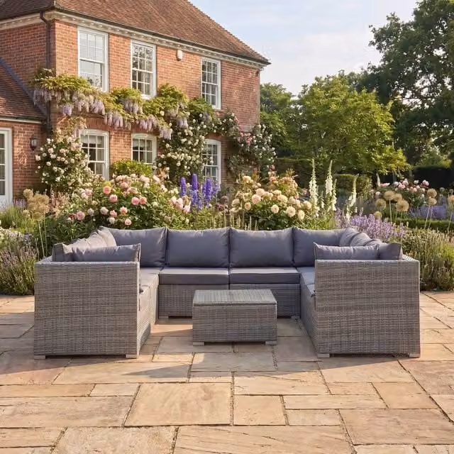 Rosewood & Stone Home Anglesey 8 Seat Small U-Shape Modular Garden Furniture Set in Grey