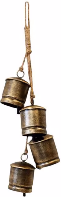 Four Candle Antique Gold Metal Cowbell Hanging Christmas Garland