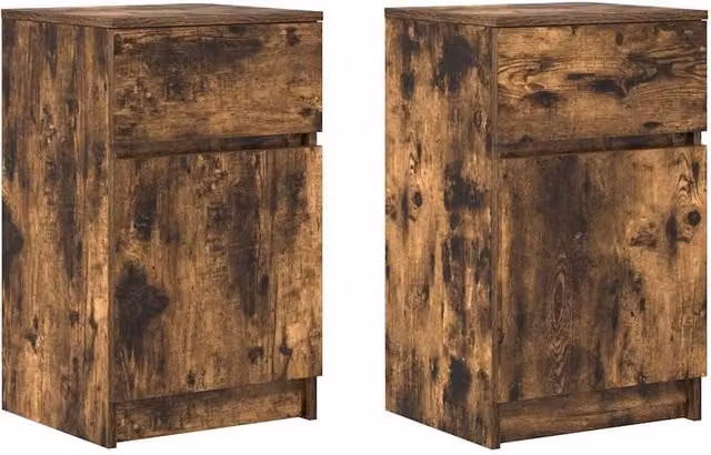 Berkfield Home Set of 2 Bedside Cabinets in Smoked Oak, W/D/H: 39 x 35 x 65 cm