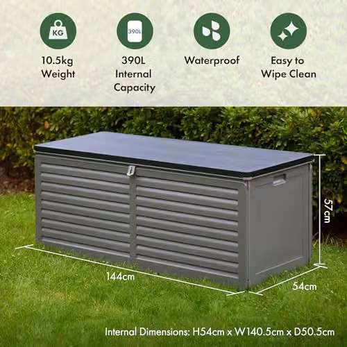 VonHaus Garden Storage Box 390L Weatherproof Plastic Outdoor Utility Chest with Lockable Lid in Grey and Black – 2