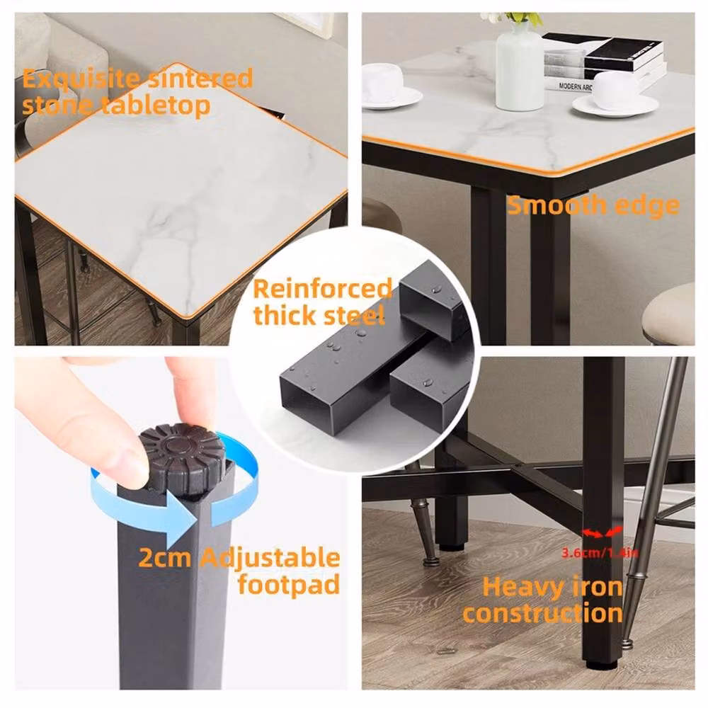 Nordara Real Marble Bar Table in White, Black and Multicolour, H 105 x W 70 x D 70 cm – 3