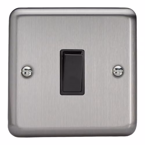 Varilight Single Rocker 2-Way Light Switch, Matt Chrome with Black Rocker, W/D/H: 8.6 x 8.6 x 2.5 cm