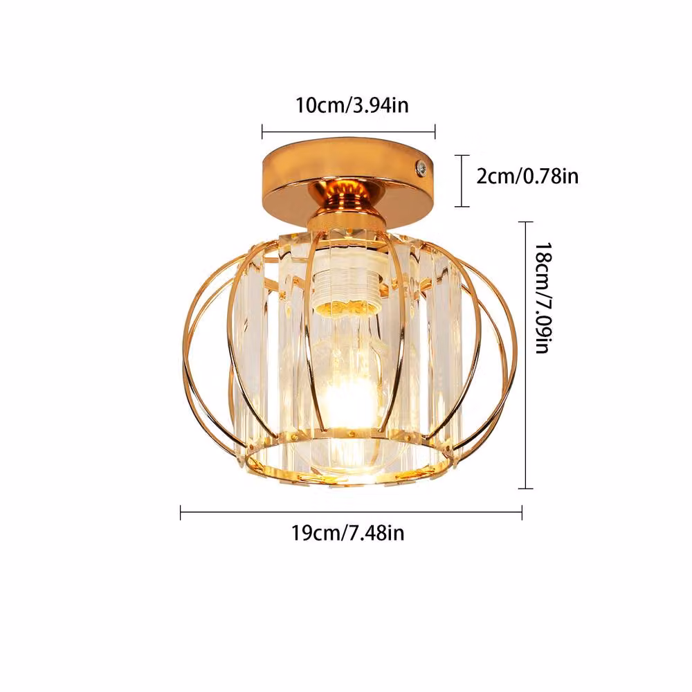Pheashine Gold and Brass Crystal and Metal Linear Ceiling Light with E27 Bulb Holder – 2