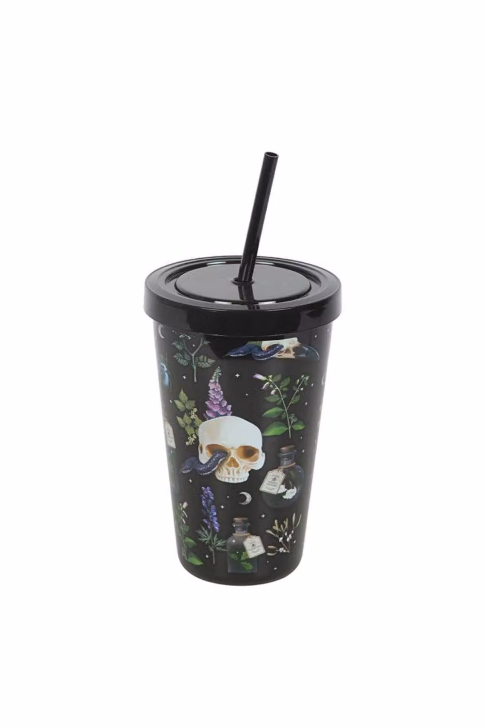 KDMD Venom & Vines Print Reusable Plastic Tumbler with Straw, Black, 550ml – 2