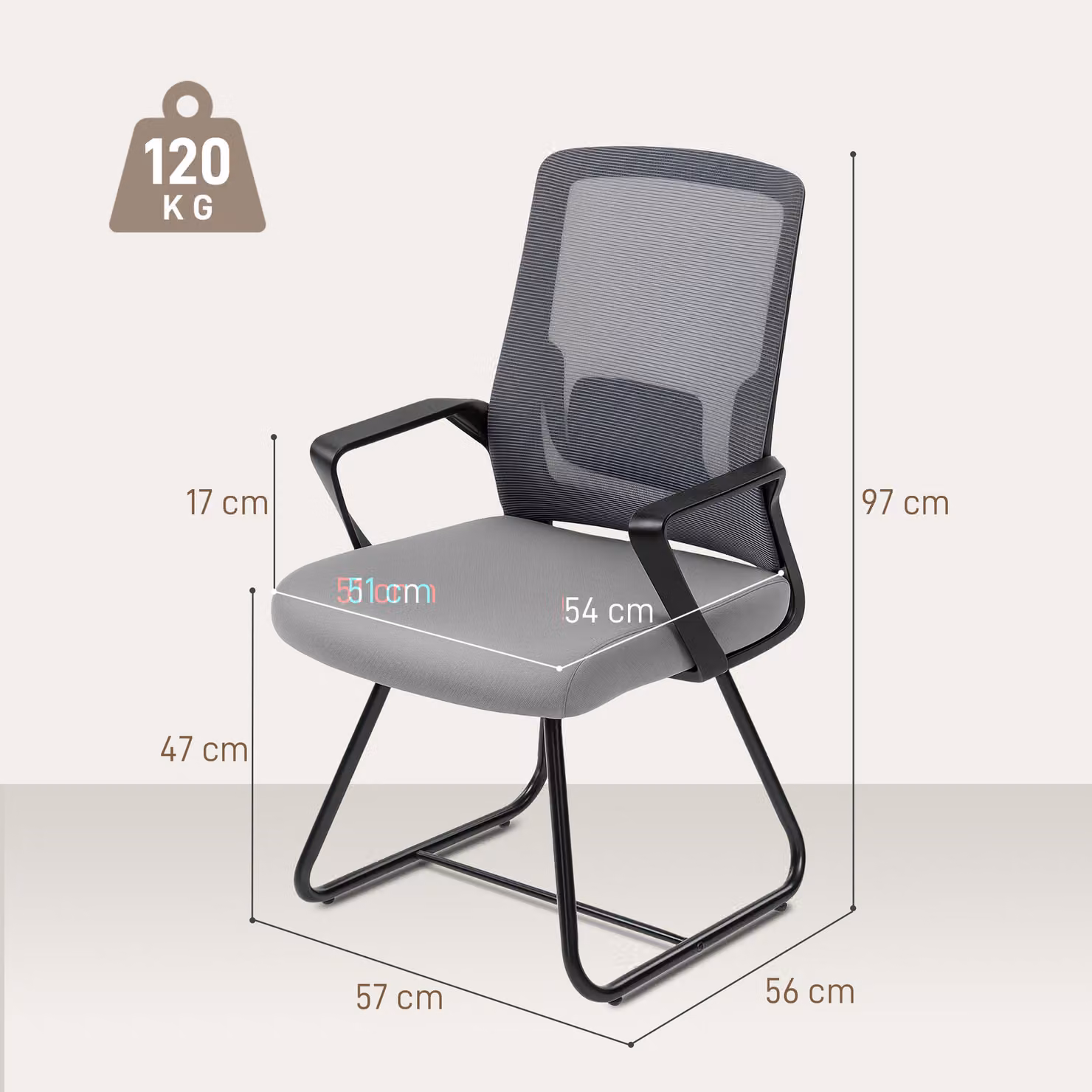 HOMCOM Dark Grey Mesh Office Chair with Lumbar Support and Metal Base – 3