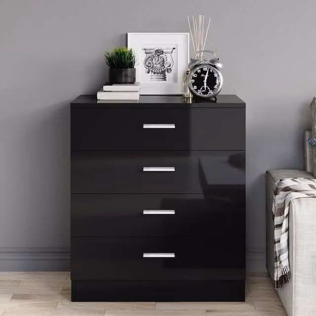 Comfy Living Modern 4 Drawer Chest in Black Glossy Finish