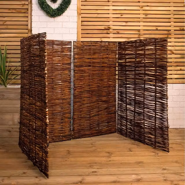 Samuel Alexander Single Garden Patio Willow Wheelie Bin Screen Hideaway in Brown, Height: 122 cm