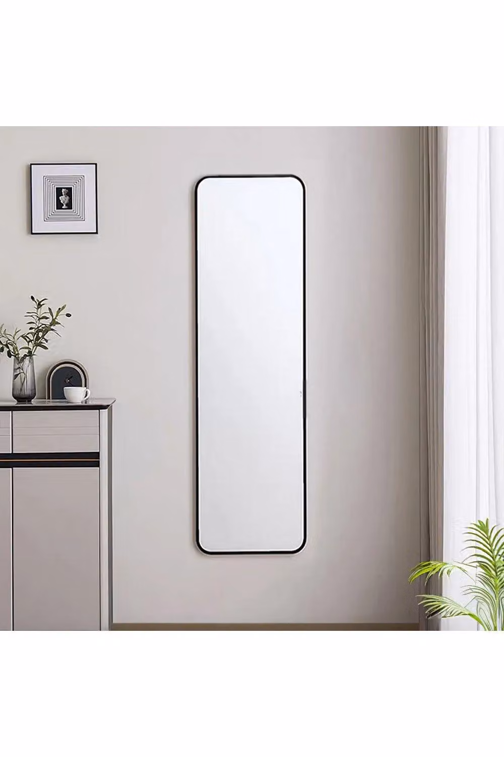 H&O Direct Black Full-Length Wall Mounted Rectangular Floor Mirror, W: 47 cm, H: 157 cm – 2