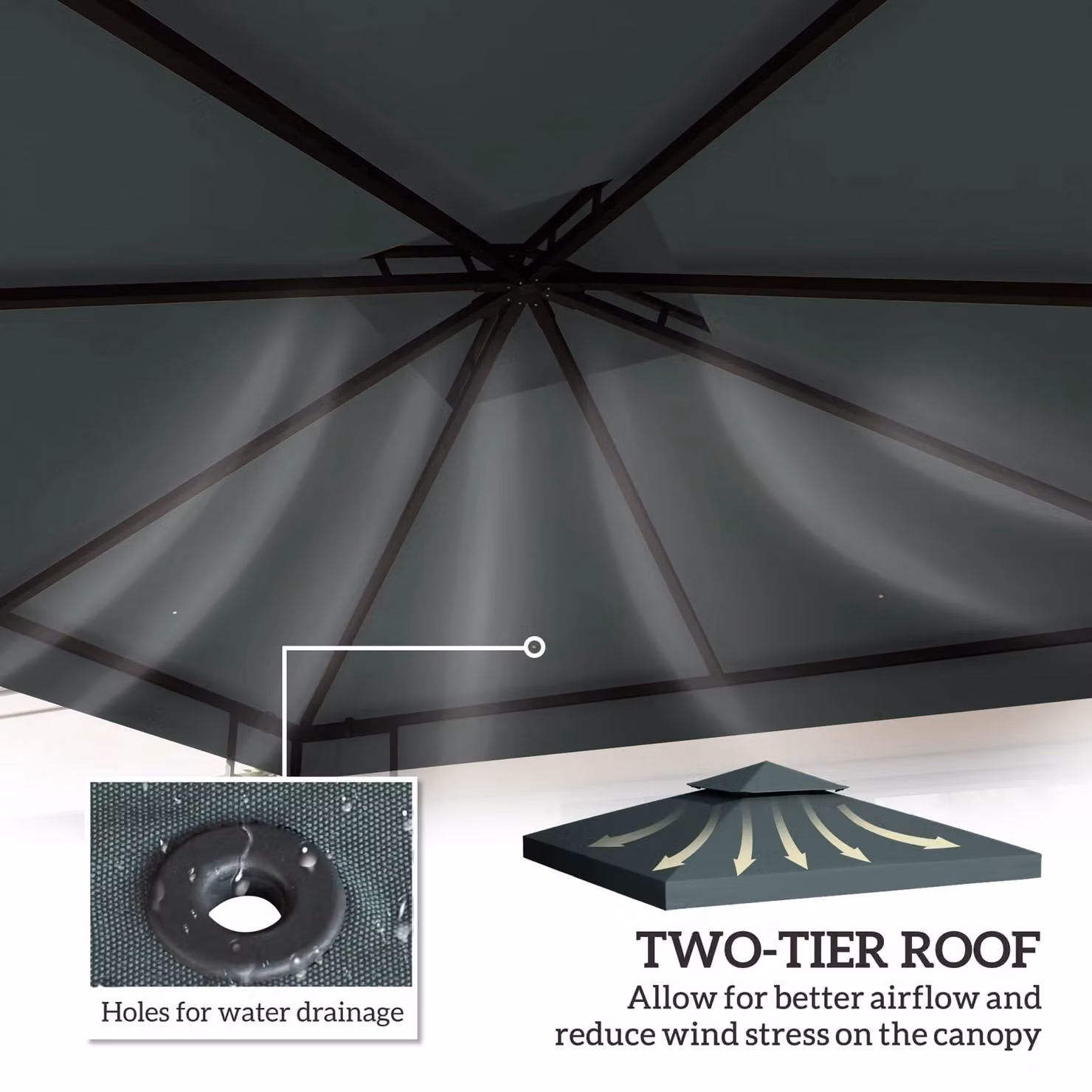 Outsunny 2 Tier Garden Gazebo Replacement Canopy Roof Cover, Grey, W: 300 cm x D: 300 cm – 4
