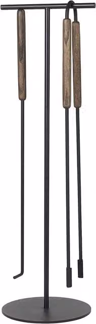 Blomus Ashi 3 Piece Steel Fireplace Tool Set with Oak Brown Handle – 1