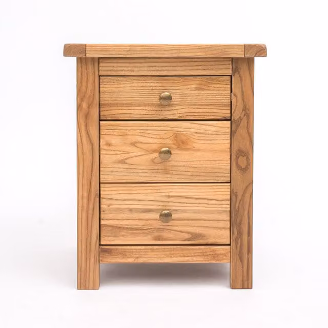 Cabinet Bits Trivento 3 Drawer Bedside Table in Natural Wood with Gold Accents
