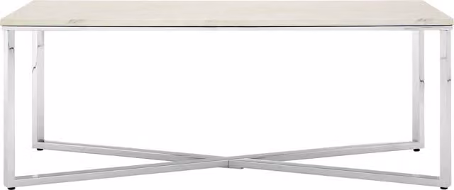 Orsina White Faux Marble and Silver Chrome Rectangular Coffee Table W/D/H: 120 x 60 x 45 cm