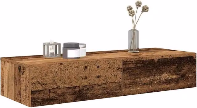 Berkfield Home Wall Shelf with Drawers in Old Wood Brown, W/D/H: 100 x 36 x 19 cm