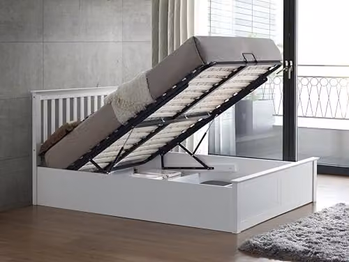 Bedmaster Malmo White Wooden Ottoman Storage Bed with Lift Up Base, W/D/H: 140 x 200 x 106 cm