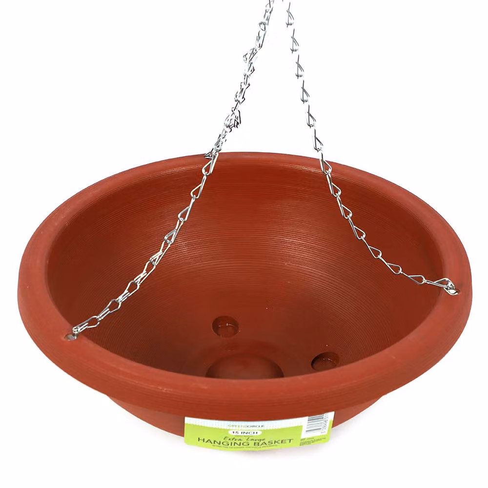 Voltico Extra Large Hanging Basket Planter in Terracotta with Silver Chain and Hook, Diameter: 38.1 cm – 3