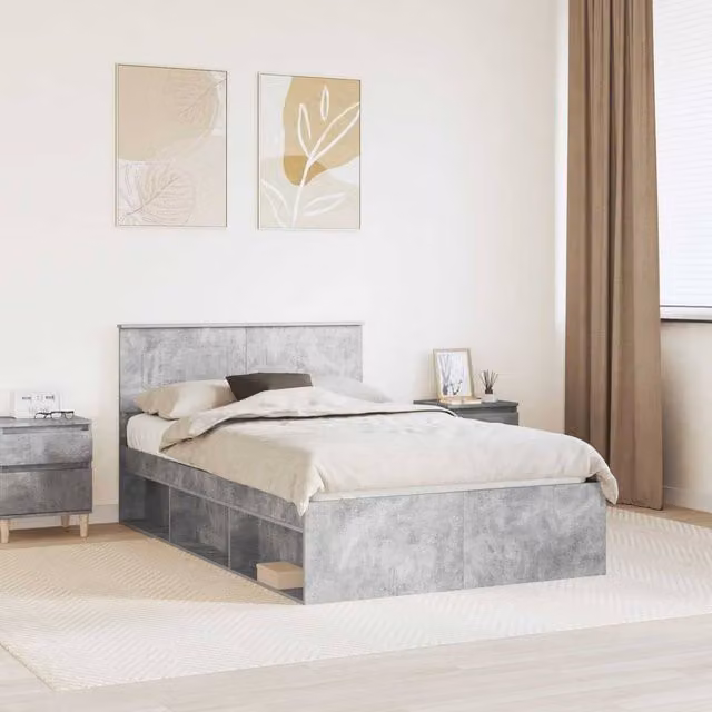 Berkfield Home Modern Bed Frame with Headboard in Grey Engineered Wood W/D/H: 120 x 190 cm