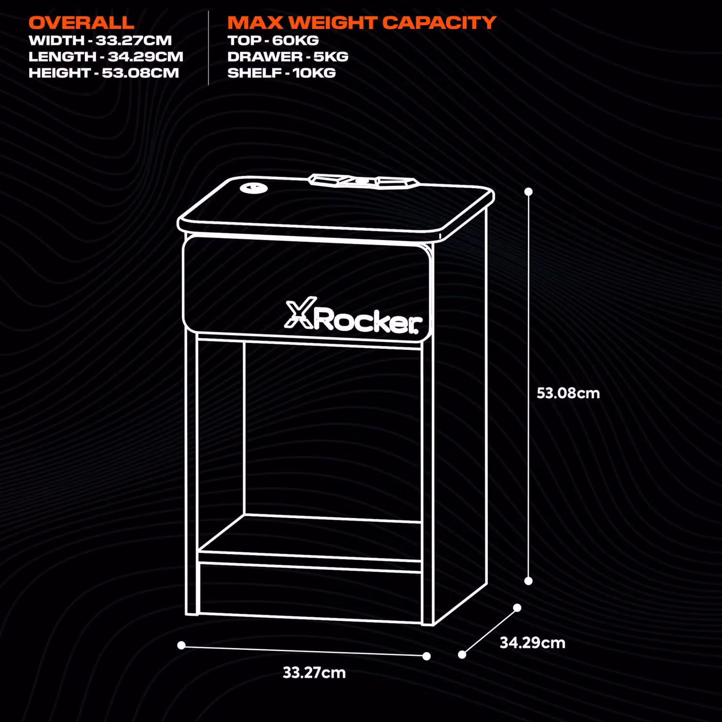 X Rocker Carbon-Tek Bedside Table with Integrated Lighting in White – 5