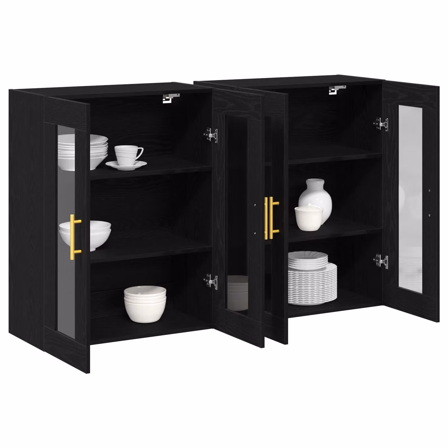 Berkfield Home Set of 2 Modern Wall Mounted Cabinets in Black Oak and Gold – 2