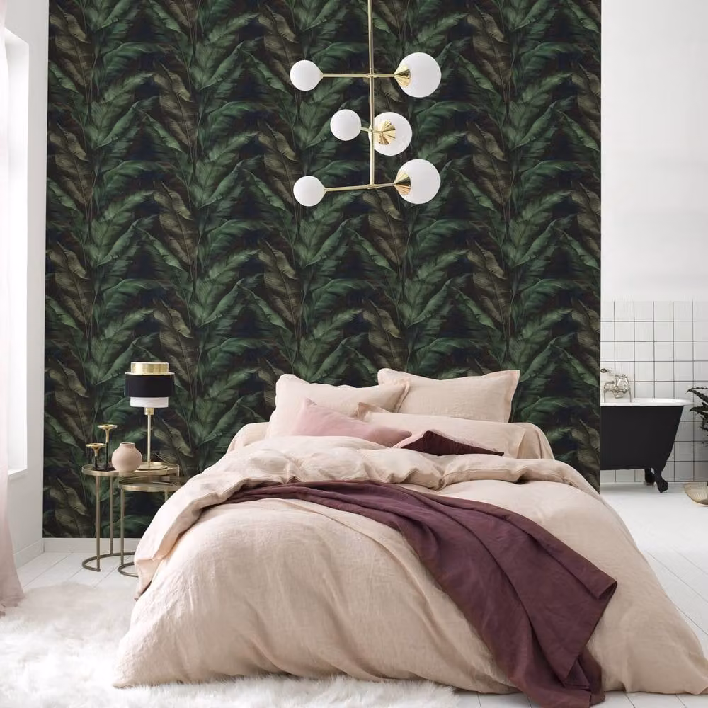 Rasch Rio Jungle Leaves Self-Adhesive Non-Woven Textured Wallpaper in Green and Red – 6