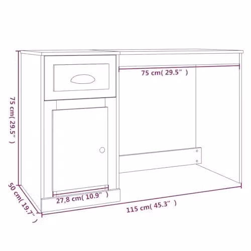 vidaXL Computer Desk in Brown with Drawer, W/D/H: 115 x 50 x 75 cm – 3