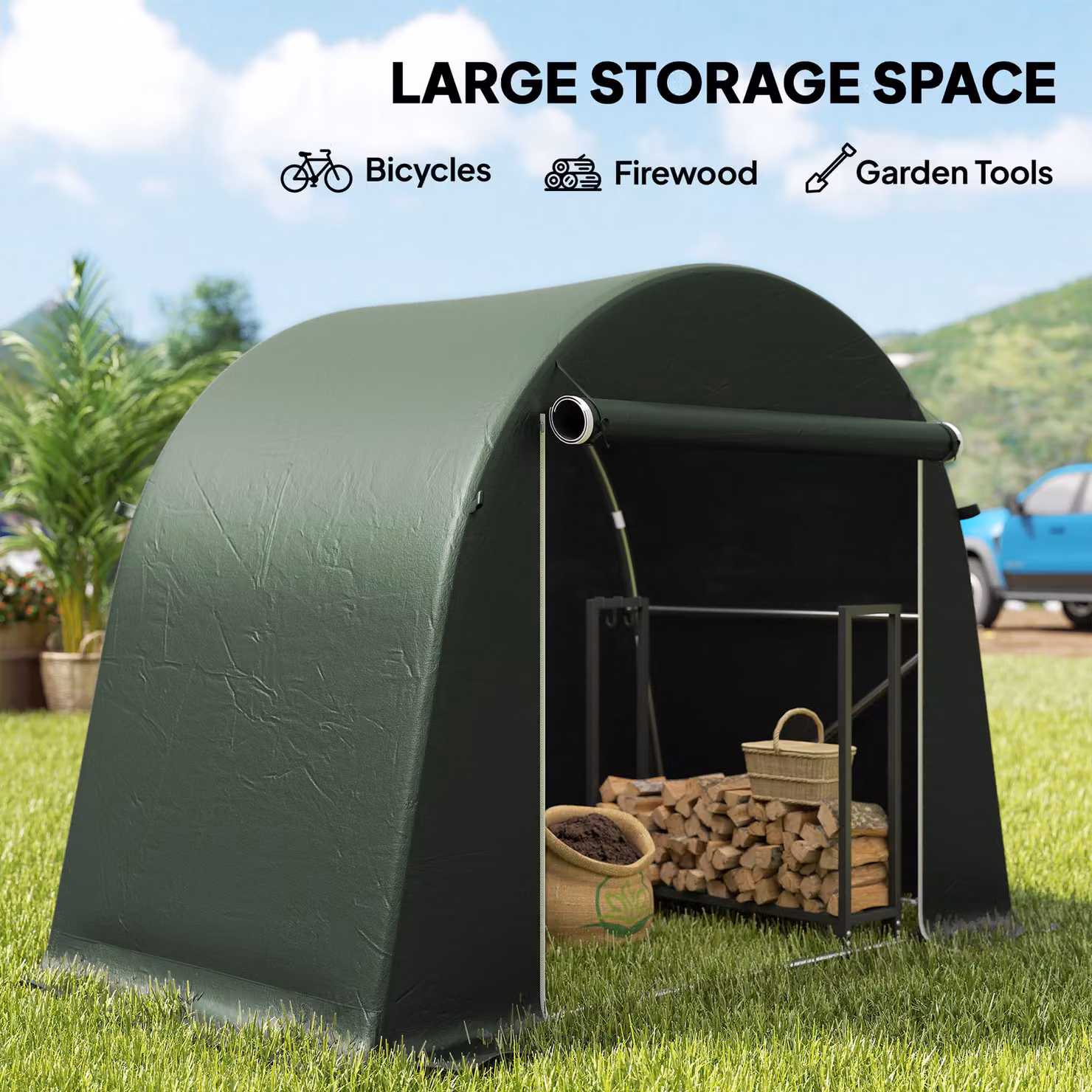 Outsunny Green Waterproof Garden Storage Bike Tent with Galvanised Metal Frame, W/D/H: 243.84 x 121.92 x 200 cm – 5