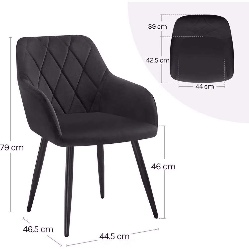 EONLION Modern Black Velvet Dining Chairs with Metal Legs – 2