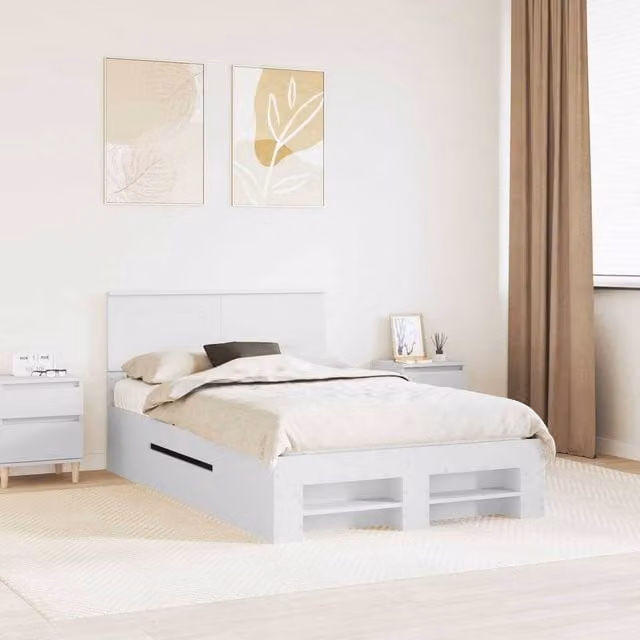 Berkfield Home Modern Bed Frame with Headboard in White, Engineered Wood, W: 137 cm, D: 203 cm