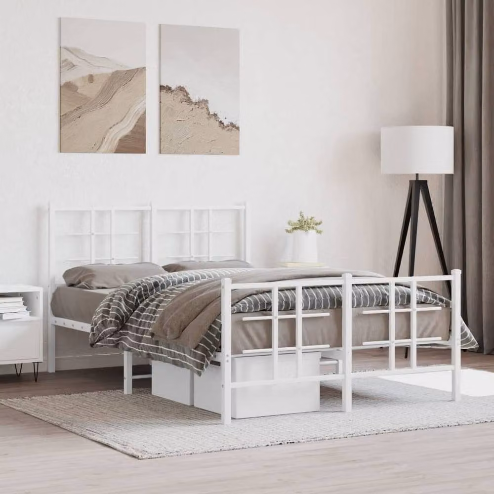 Berkfield Home Metal Bed Frame with Footboard, White, W/D/H: 120 x 200 cm – 2
