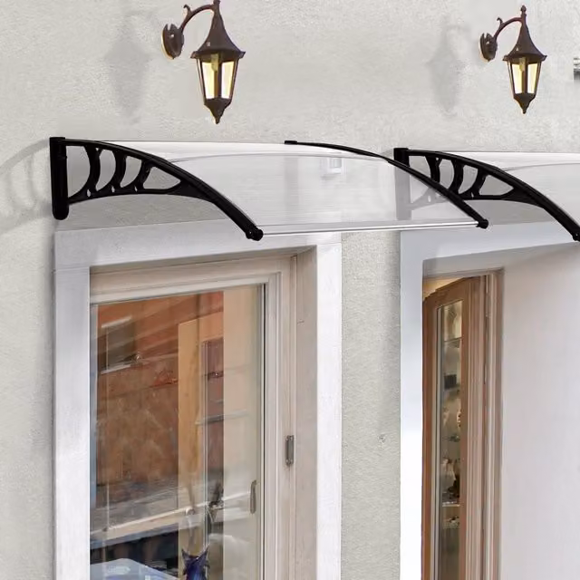 Outsunny White Curved Window and Door Canopy with Aluminium and Polycarbonate Fixed Outdoor Awning, W/D/H: 120 x 120 x 120 cm – 9