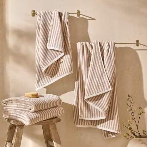 Riva Home Striped Cotton Terry Bath Sheet in Beige and Sand, W: 100 cm, L: 180 cm – 2