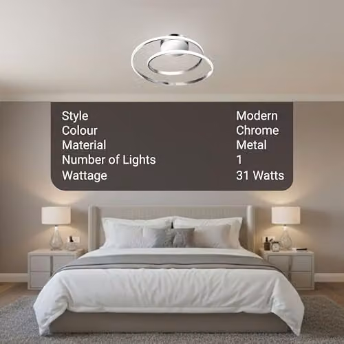 Cosylyte Alston Double Ring LED Ceiling Light, Modern Dimmable Flush Light in Silver, 3700lm, 3000K Warm White – 2