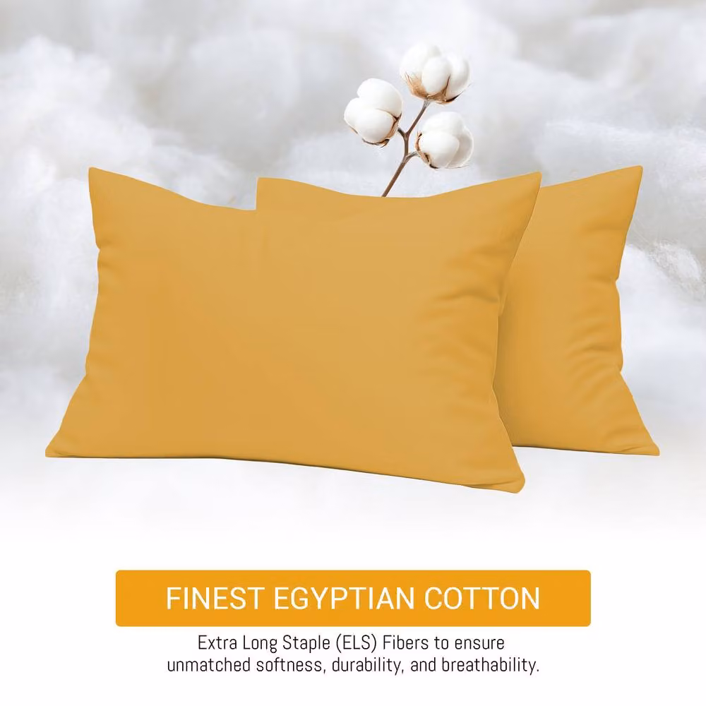 Pamposh Set of 4 Cotton Sateen Standard Pillow Cases in Yellow, 300 Thread Count – 2