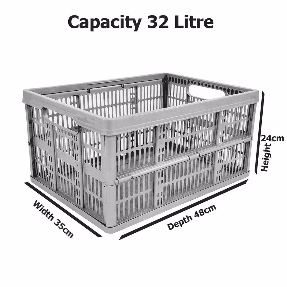 SPETLEK Set of 4 Large Grey Folding Collapsible Plastic Storage Crates, Stackable and Slatted – 2