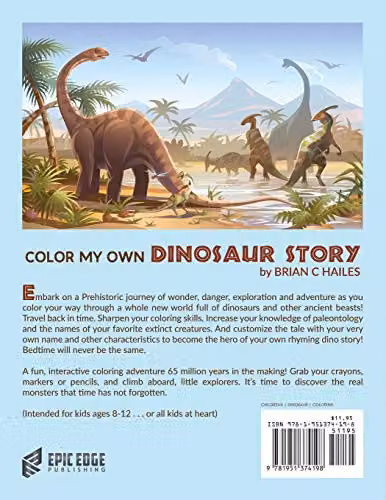 Color My Own Dinosaur Story: An Immersive, Rhyming, Multicolour Customisable Coloring Book for Kids by Epic Edge Publishing – 2