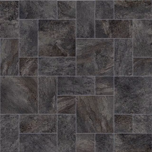 Lotus Black Marbled Stone Look Felt Backed Vinyl Flooring Sheet, Thickness: 3.8 mm, W/D/H: 200 x 500 cm