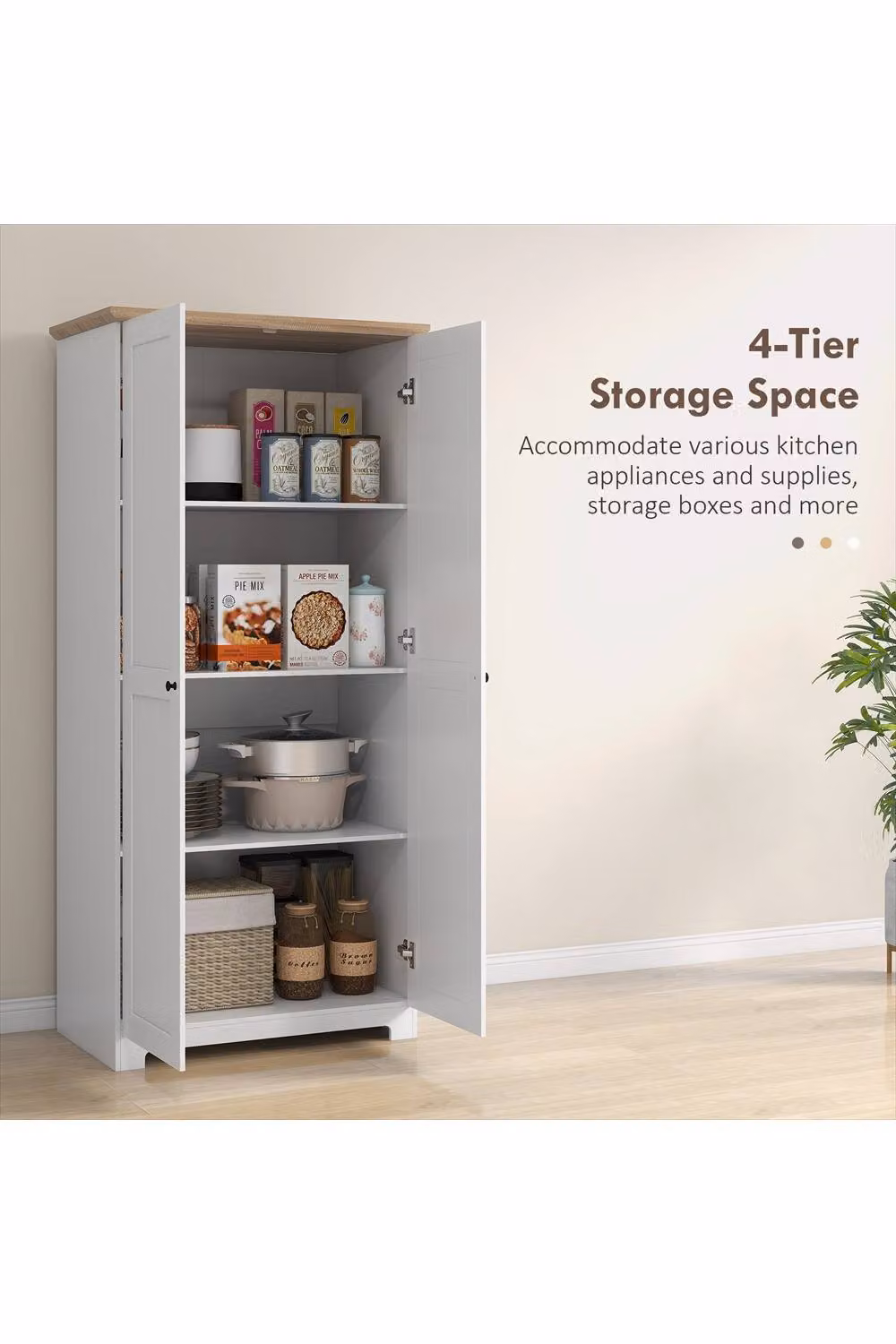 ERGOVEXA White 2-Door Kitchen Pantry Cupboard, Height: 172 cm, Width: 80 cm, Depth: 48 cm – 2
